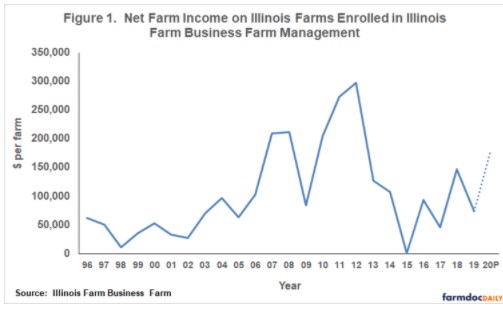 Net incomes on Illinois grain farms reached relatively higher levels for the years 