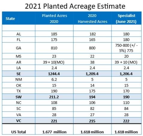 2021 planted peanut acres