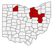 A map of Ohio with counties highlighted where Fall 2020 pipeline sampling occurred