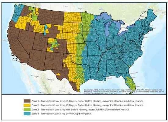 USDA’s map depicting termination timing guidelines