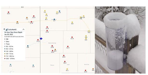 On the left is a map of the Community Collaborative Rain Hail and Snow