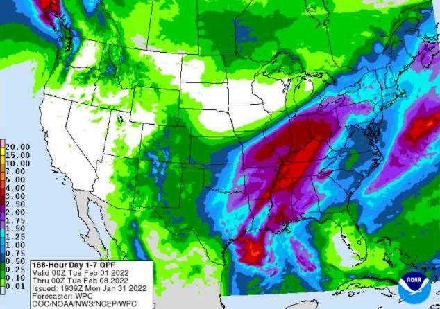 Precipitation forecast from the Weather Prediction Center