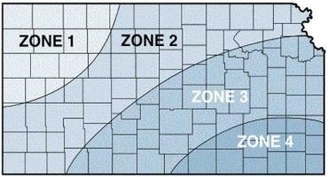 Figure 1. Optimum wheat planting dates by zone in Kansas