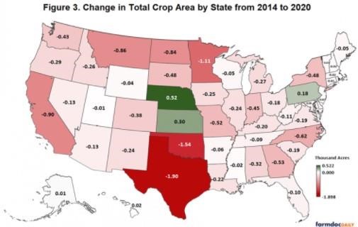 maps the state changes in total crop acreage