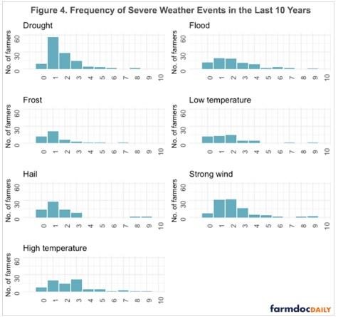 Drought and strong winds were the most frequent weather events with a highly negative effect on yields (Figure 4).