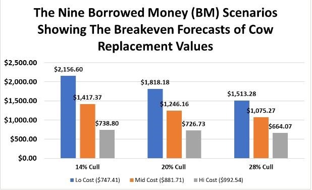 Figure 2. Forecasted average breakeven costs with borrowed money (BM).