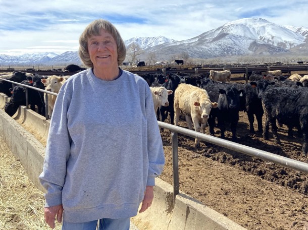 Lucy Rechel, director of the feedlot operations at Snyder Livestock Company, stands near a herd of cattle at the farm located outside of Yerington, Nev., on March 9, 2023.