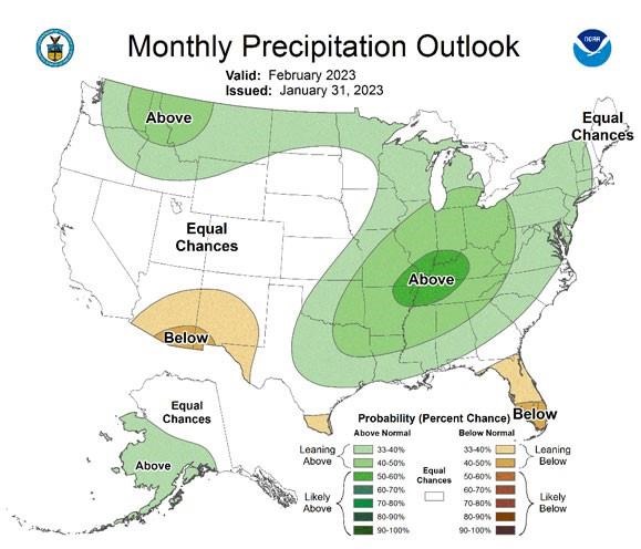 Figure 5. The Climate Prediction Center’s precipitation outlook for February 2023.