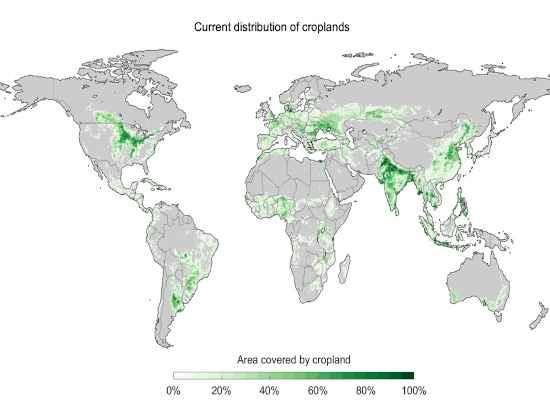 The map shows what would be the optimal way to feed the world at the moment, if we had a clean slate