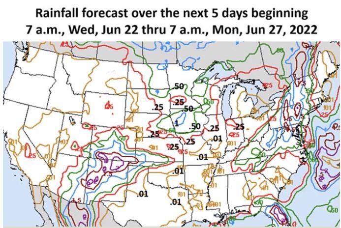 Figure 2 Forecasted precipitation accumulation through Monday June 27, 2022