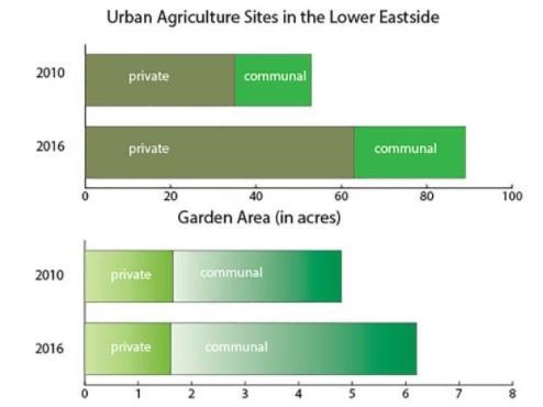 Urban agriculture sites in Detroit's Lower Eastside, 2010 and 2016.
