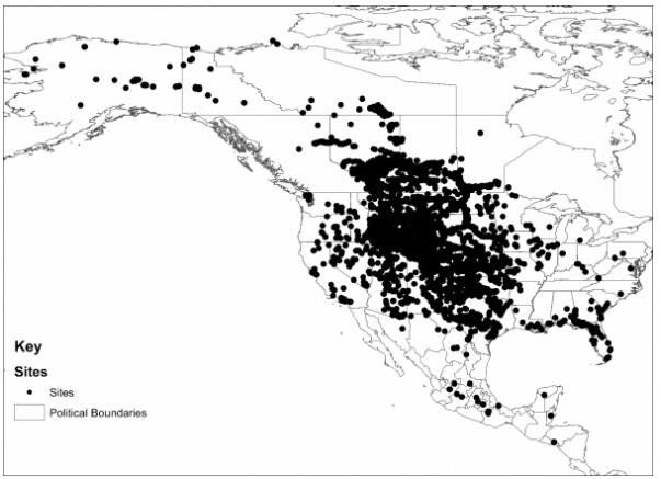 Historic and prehistoric distribution range of North American bison