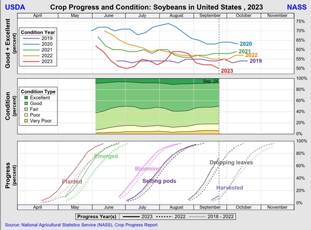Crop Progress and Condition Soybeans to October 2023