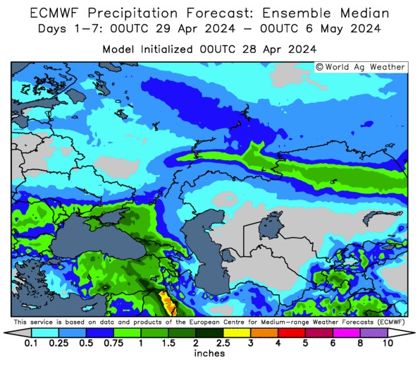 ECMWF Precipitation Forecast 29 April to May 6, 2024