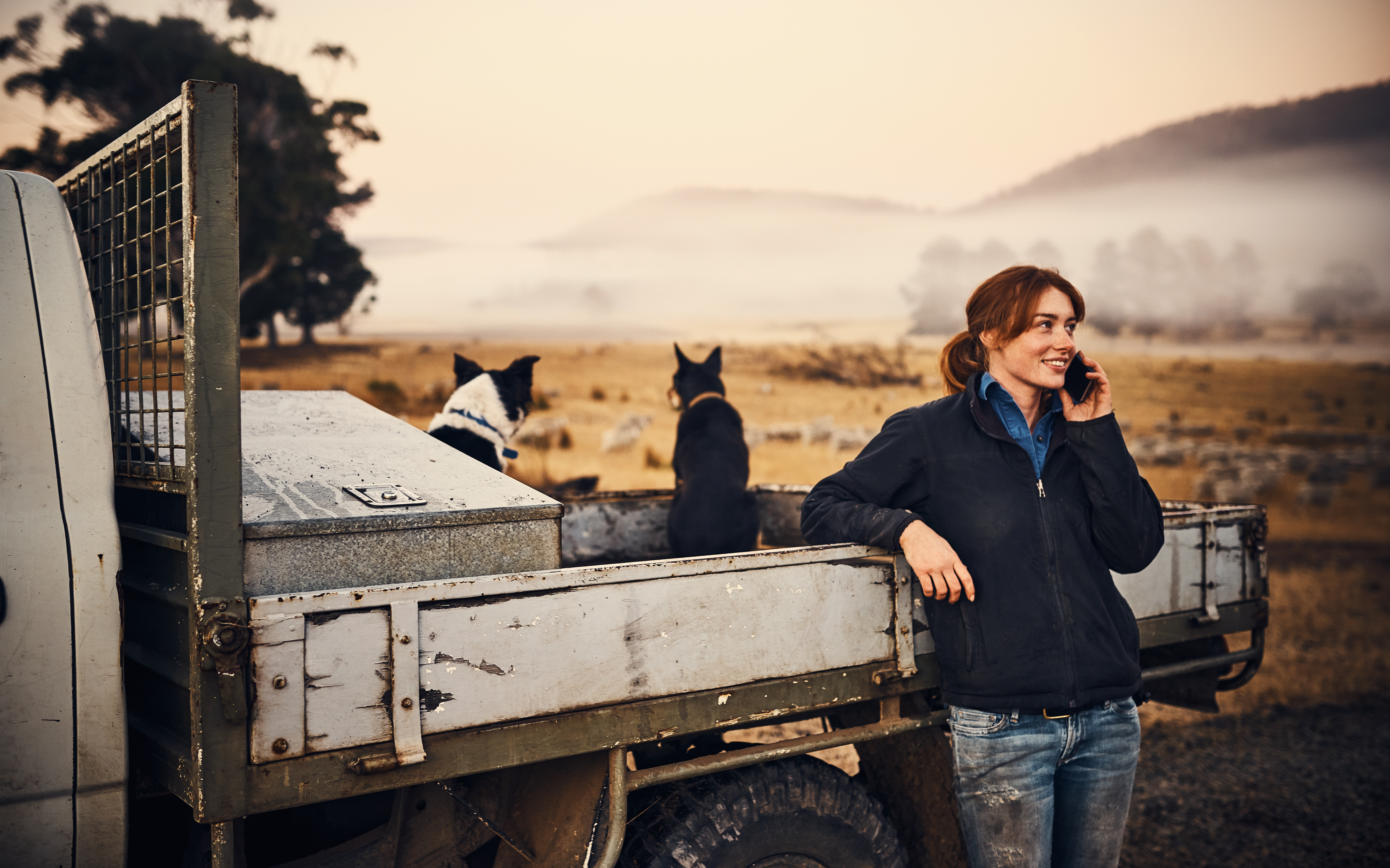 Young woman with truck