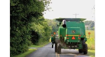 Combine on road