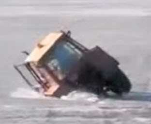 Tractor Falls Through Ice