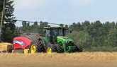John Deere 8320R Baling Wheat Straw With A New Holand BB330 Square Baler
