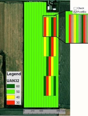 Figure 3. On-farm research trial layout for testing Pivot Bio at multiple N rates.