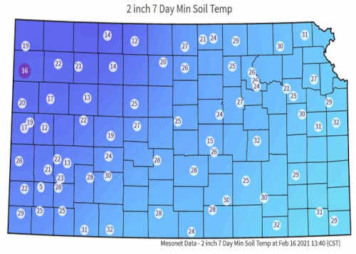 Minimum weekly soil temperatures