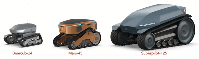 Ztractor's 3 autonomous electric tractor models: Bearcub-24, Mars-45, and Superpilot-125.